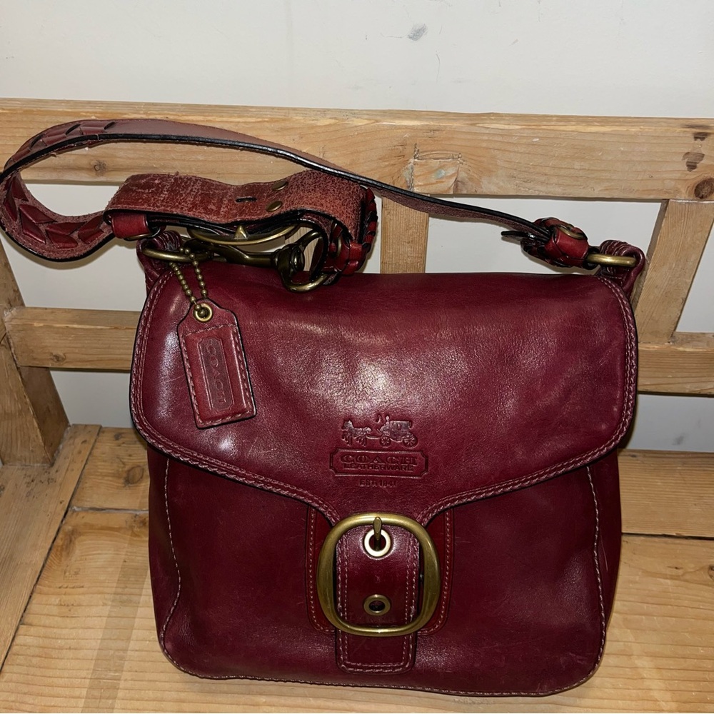 Coach Bleecker Burgundy Leather Shoulder Bag with Brass Buckle Style #11419